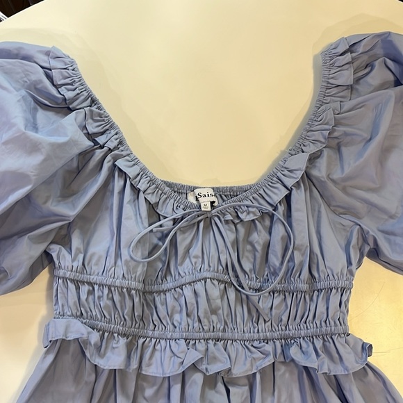 EN SAISON Danielle Smocked Puff Sleeve Cotton Mini Dress, Blue - M - Picture 3 of 5